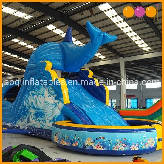 Hot Selling Shark Shape Inflatables Slide with Swimming Pool (AQ139)