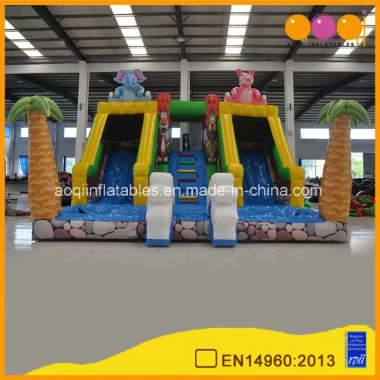 Indoor Water Park Animal Theme Dual Lanes Inflatable Water Slide (AQ01743)