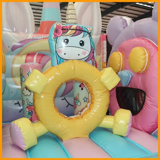 Popular Macaron PVC Material Inflatable Unicorn Bounce House (AQ01889-1)