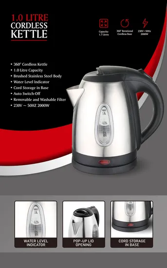 1.0L 304s/S Electric Kettle with Big Water Window