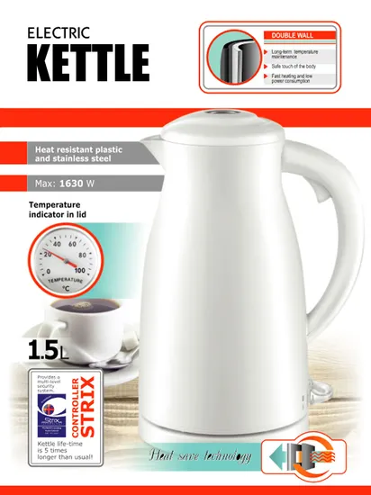 1.5L Double Wall Cool Touch Electric Kettle with Thermometer