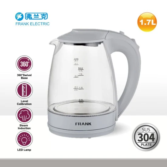 1.7L 304 Stainless Steel Blue LED Light Glass Electric Tea Maker Kettle