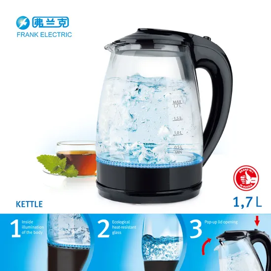 1.7L 304 Stainless Steel Blue LED Light Glass Electric Tea Maker Kettle