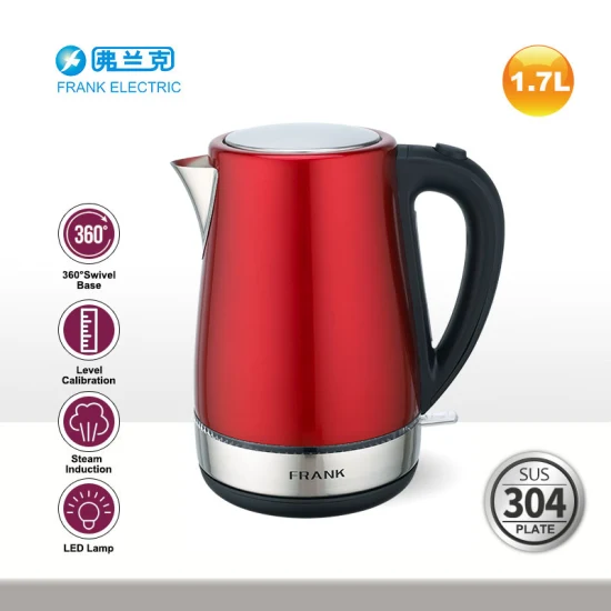 1.7L Fast Boiling 304 Stainless Steel Electric Kettle with Red Color Spray