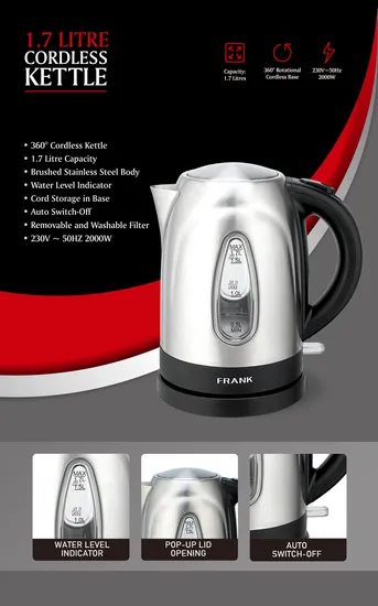 1.7L Fast Boiling 304 Stainless Steel Kettle with GS LFGB Approve