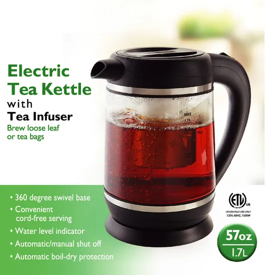 1.7L Glass Tea Kettle for Hotel with GS CB ETL