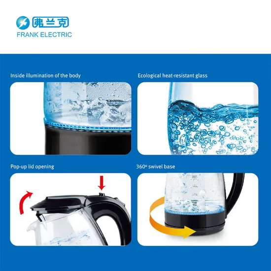 1.8L 1800W Electric Glass Water Kettle with Stainless Steel Heating Element