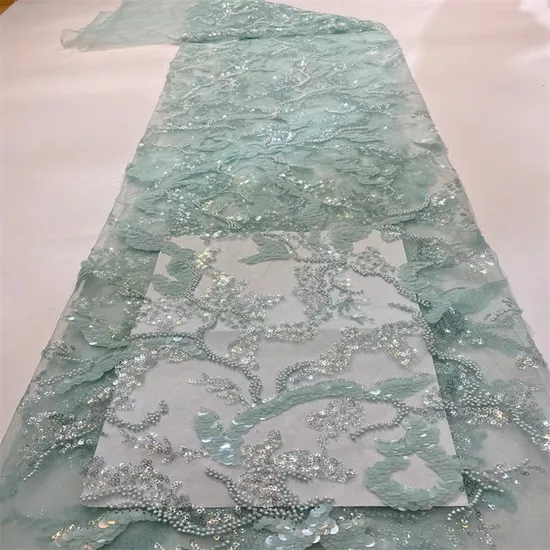 China Factory Clouds Designed Embroidery Lace Fabrcs with Sequins for Dresses