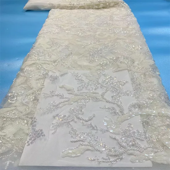 China Factory Clouds Designed Embroidery Lace Fabrcs with Sequins for Dresses