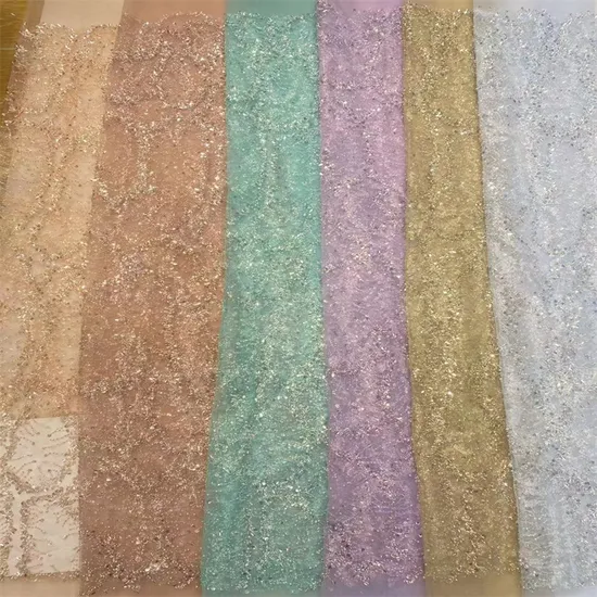 China Manufactured OEM Embroidery Lace Fabric with Sequins for Wedding Dresses