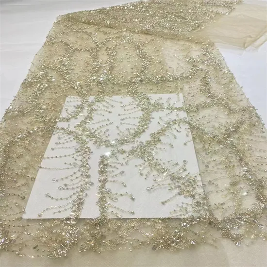 China Manufactured OEM Embroidery Lace Fabric with Sequins for Wedding Dresses