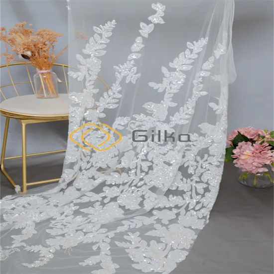 Classic Flowers Designed Crytal Beads Embroidery Lace Fabrics for Wedding Dresses