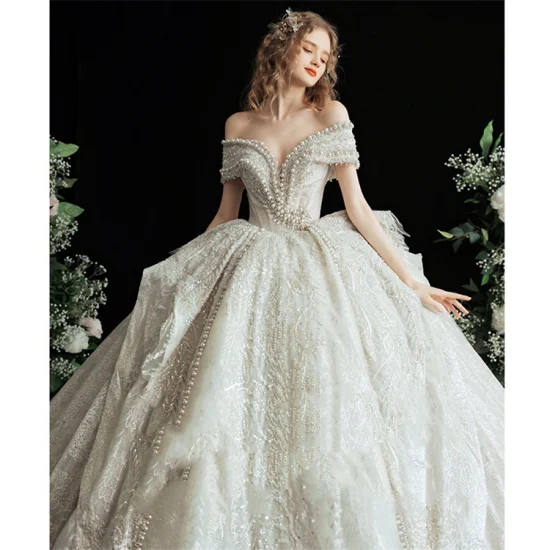 Court Style Elegant Heavy Beads Factory Designed High Quality Wedding Dresses for Bridal