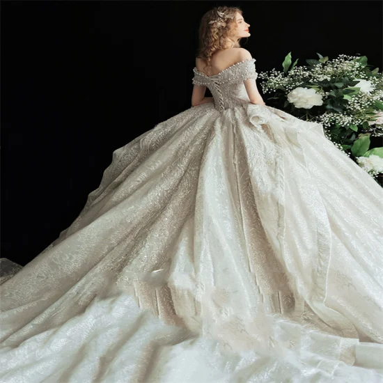 Court Style Elegant Heavy Beads Factory Designed High Quality Wedding Dresses for Bridal