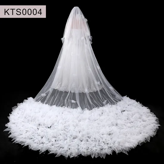 Elegant 350cm Long Wedding Veils with Edge Lace Appliques for Brides