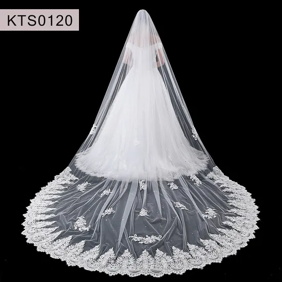 Elegant 350cm Long Wedding Veils with Edge Lace Appliques for Brides