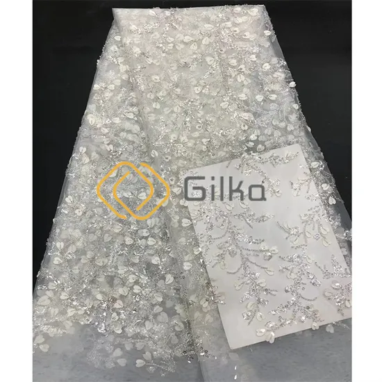 Elegant Crystal Beads Embroidery Lace Factory OEM Fabrics with Pearls for Wedding Dresses