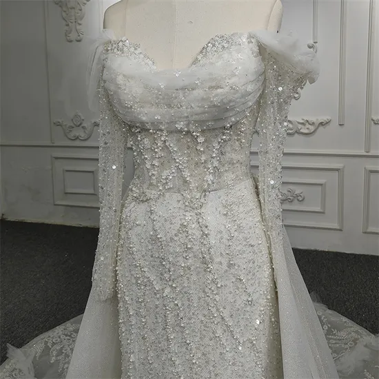 Elegant Wedding Dresses with Long Sleeves Heavy Beads for Bridal