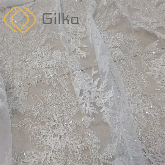 Elegant White Luxury High Quality Beads Embroidery Lace Fabrics for Bridal Dresses