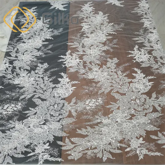 Elegant White Luxury High Quality Beads Embroidery Lace Fabrics for Bridal Dresses