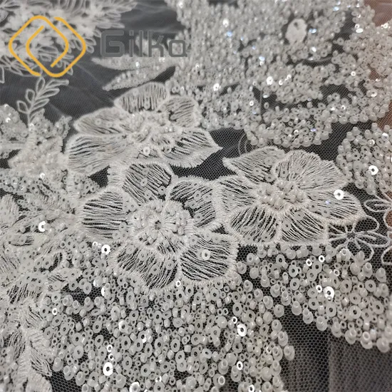 Elegant White Luxury High Quality Beads Embroidery Lace Fabrics for Bridal Dresses