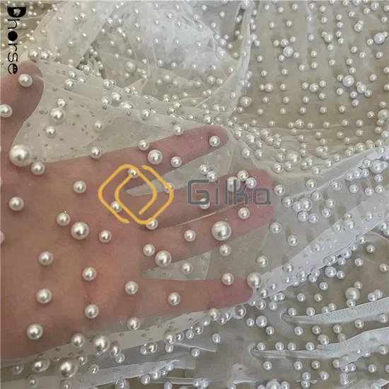 Factory Designed Luxury Beads Embroidery Lace Fabrics with Different Pearls for Wedding Dresses