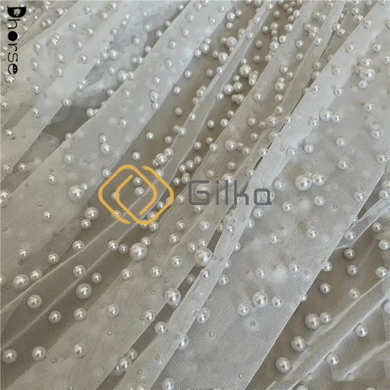 Factory Designed Luxury Beads Embroidery Lace Fabrics with Different Pearls for Wedding Dresses