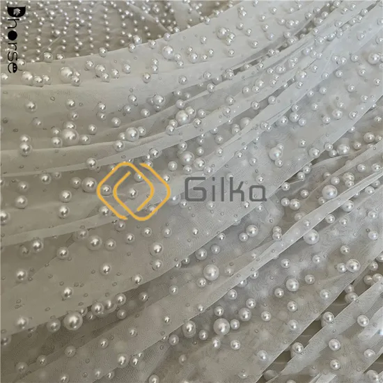 Factory Designed Luxury Beads Embroidery Lace Fabrics with Different Pearls for Wedding Dresses