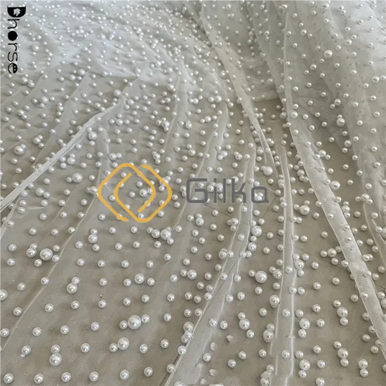 Factory Designed Luxury Beads Embroidery Lace Fabrics with Different Pearls for Wedding Dresses