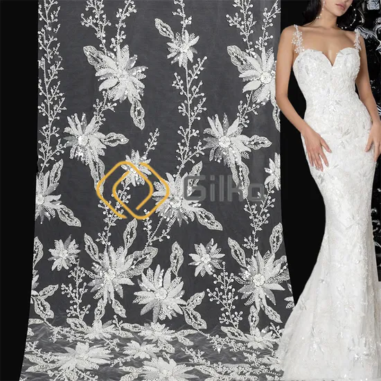 Factory High Quality Ctrystal Beads Embroidery Lace OEM Classic Fabrics for Wedding Dresses