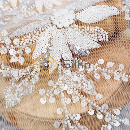 Factory High Quality Ctrystal Beads Embroidery Lace OEM Classic Fabrics for Wedding Dresses