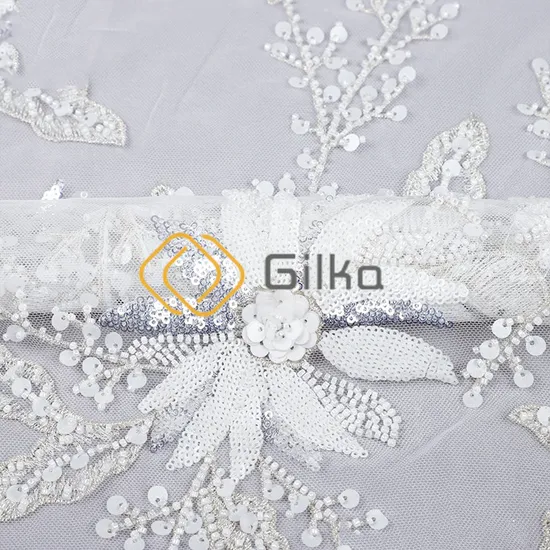 Factory High Quality Ctrystal Beads Embroidery Lace OEM Classic Fabrics for Wedding Dresses