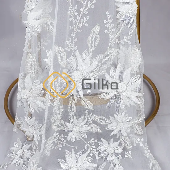 Factory High Quality Ctrystal Beads Embroidery Lace OEM Classic Fabrics for Wedding Dresses