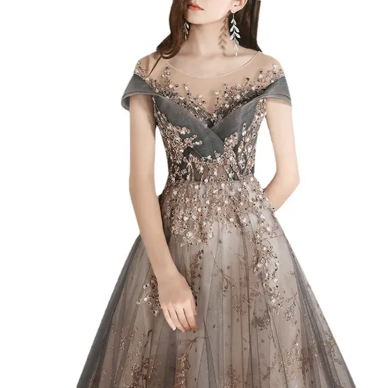 Fashion Cap Sleeves A-Line Handmade Beading Women Bridal Dress for Wedding