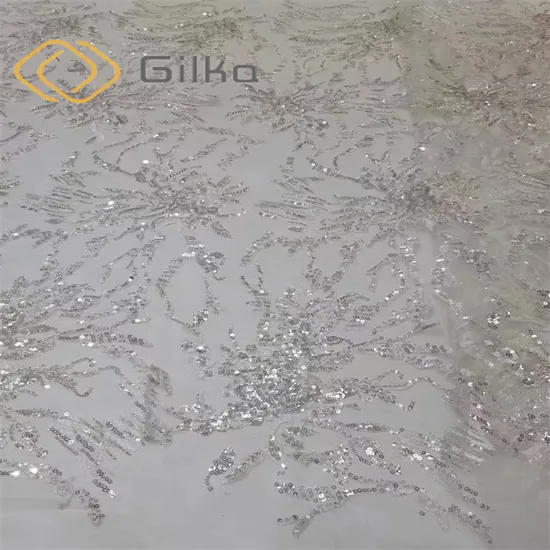 French Lace Designer Fabric Sequins Beads Bridal Embroidery Lace Fabric for Evening Dresses Wedding Dresses