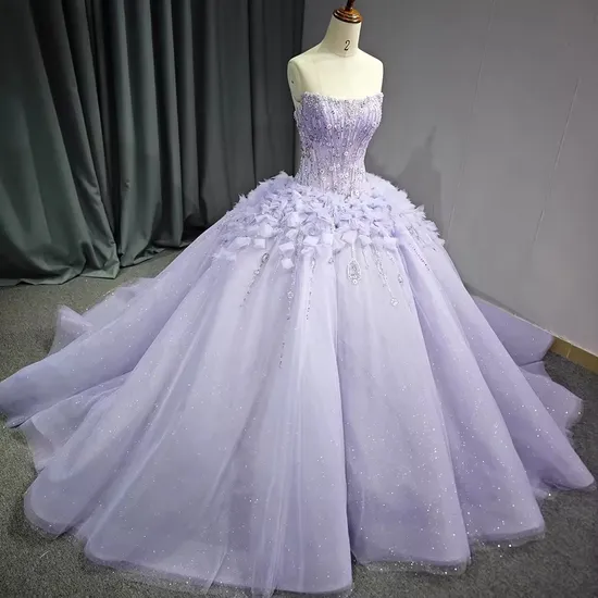 Glaromous Purple Strapless Sweetheart Lace-up Quinceanera Wedding Dresses for Women