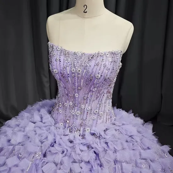 Glaromous Purple Strapless Sweetheart Lace-up Quinceanera Wedding Dresses for Women