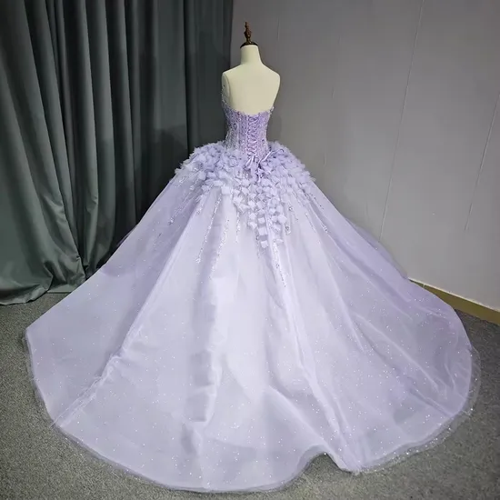 Glaromous Purple Strapless Sweetheart Lace-up Quinceanera Wedding Dresses for Women