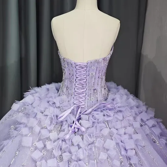 Glaromous Purple Strapless Sweetheart Lace-up Quinceanera Wedding Dresses for Women