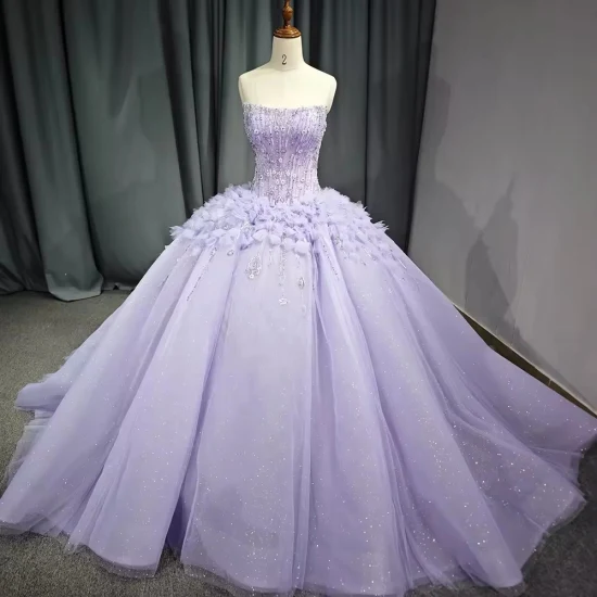 Glaromous Purple Strapless Sweetheart Lace-up Quinceanera Wedding Dresses for Women