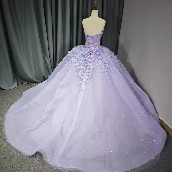 Glaromous Purple Strapless Sweetheart Lace-up Quinceanera Wedding Dresses for Women