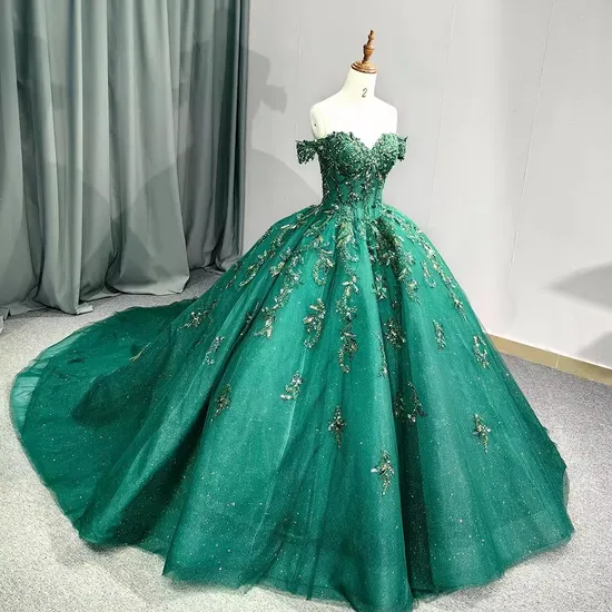 Gorgeous Emerald Green Empire off-Shoulder Ball Gown Quinceanera Wedding Party Dresses