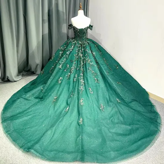 Gorgeous Emerald Green Empire off-Shoulder Ball Gown Quinceanera Wedding Party Dresses