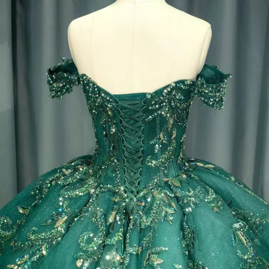 Gorgeous Emerald Green Empire off-Shoulder Ball Gown Quinceanera Wedding Party Dresses