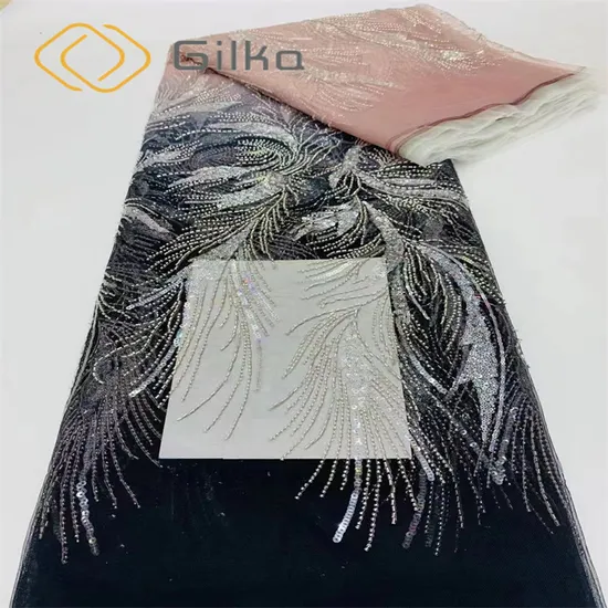 Gradient Colors Beads Lace Embroidery Tulle Lace Fabrics Fashionable Cloth for Wedding Dresses