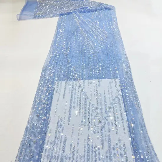 High Quality Factory Customized Beaded Embroidery Lace Fabric for Wedding Gowns