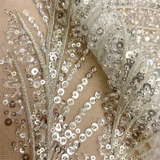 High Quality Factory Make Cheaper Price Beads Crystal Embroidery Lace Fabrics for Wedding Dresses