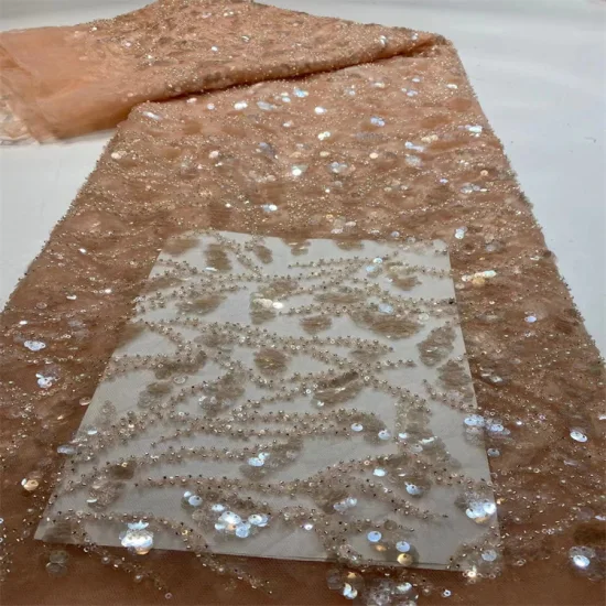 High Quality Factory OEM Beads Embroidery Lace Fabrics with Sequins for Dresses