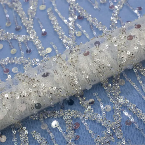 Hot Selling Wholesale Crystal Beads Embroidery Lace Fabrics for Wedding Dresses