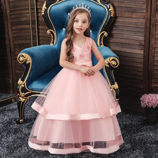 Kids Evening Gown Girls Flower Dress 14 Years Old Tulle Princess Dresses